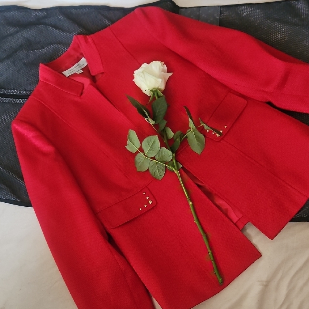 Tahari AS Vibrant Red Tailored Blazer with Textured Finish